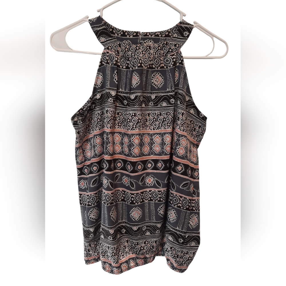 Loft Blouse Womans SP Sleeveless Gray/Pink Lightweight Polyester Bohemian